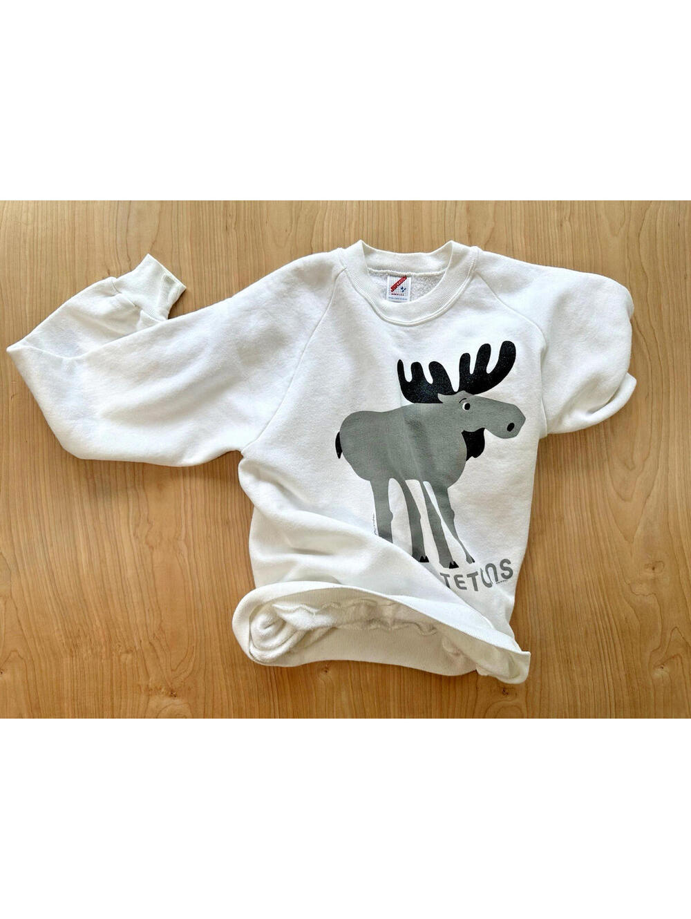 1980's vintage GRAND TETONS national park SWEATSHIRT white MEDIUM moose usa - Picture 9 of 9